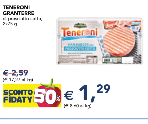 TENERONI GRANTERRE di prosciutto cotto, 2x75 g