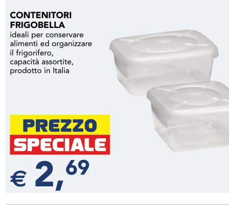 CONTENITORI FRIGOBELLA ideali per conservare alimenti ed organizzare il frigorifero, capacità assortite, prodotto in Italia