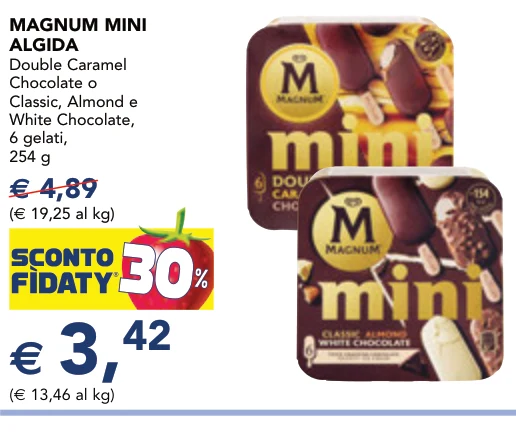MAGNUM MINI ALGIDA Double Caramel Chocolate o Classic, Almond e White Chocolate, 6 gelati, 254 g
