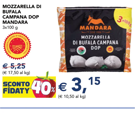 MOZZARELLA DI BUFALA CAMPANA DOP 3x100 g - Mandara