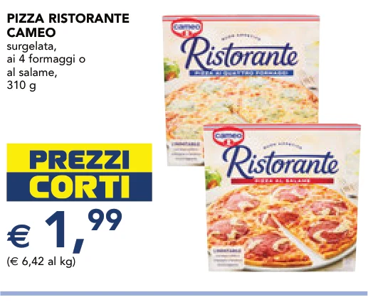 PIZZA RISTORANTE CAMEO surgelata, ai 4 formaggi o al salame, 310 g