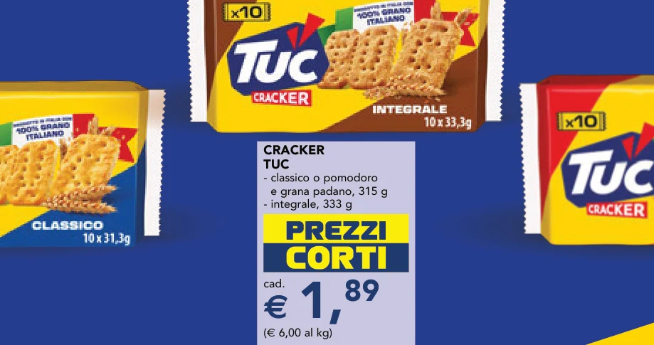 CRACKER TUC - classico o pomodoro e grana padano, 315 g - integrale, 333 g