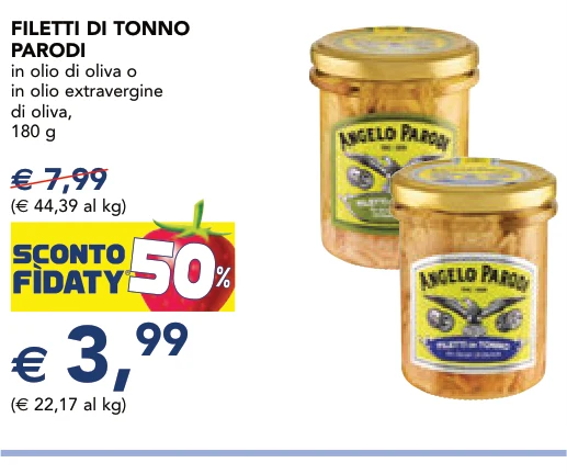 FILETTI DI TONNO PARODI in olio di oliva o in olio extravergine di oliva, 180 g