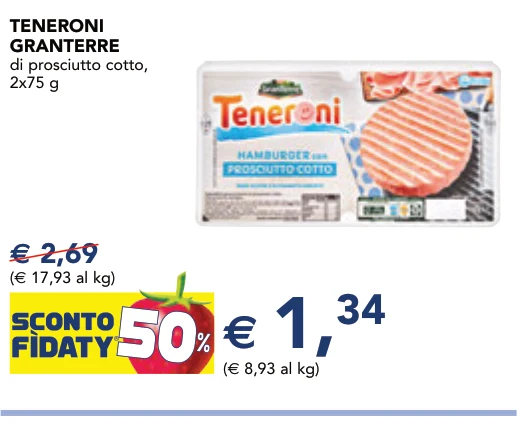 TENERONI GRANTERRE di prosciutto cotto, 2x75 g