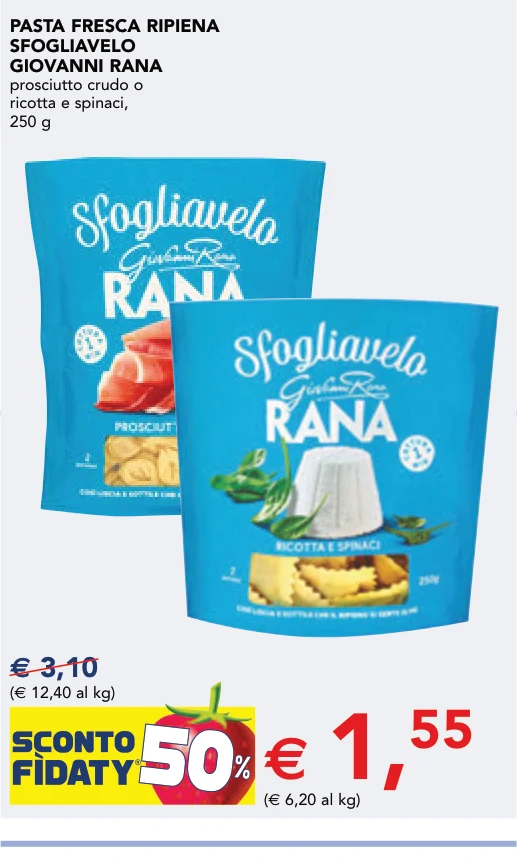 PASTA FRESCA RIPIENA SFOGLIAVELO GIOVANNI prosciutto crudo o ricotta e spinaci, 250 g - Rana