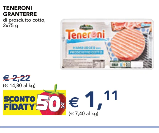 TENERONI GRANTERRE di prosciutto cotto, 2x75 g