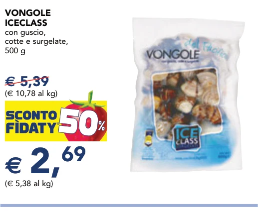 VONGOLE ICECLASS con guscio, cotte e surgelate, 500 g