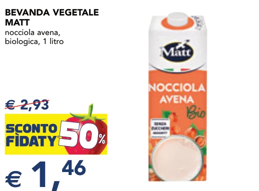 BEVANDA VEGETALE MATT nocciola avena, biologica, 1 litro