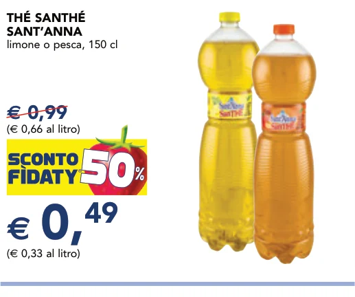 THÉ SANTHÉ SANT’ANNA limone o pesca, 150 cl