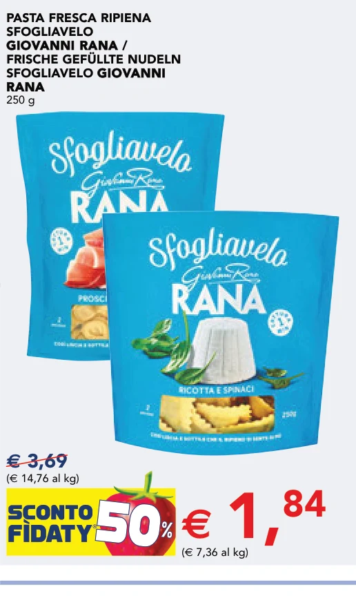 PASTA FRESCA RIPIENA SFOGLIAVELO GIOVANNI GIOVANNI RANA / FRISCHE GEFÜLLTE NUDELN SFOGLIAVELO GIOVANNI GIOVANNI RANA RANA 250 g - Rana