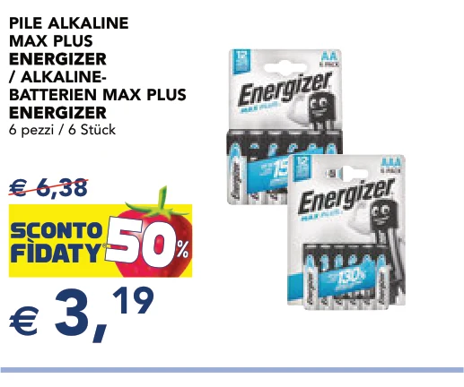 PILE ALKALINE MAX PLUS ENERGIZER ENERGIZER / ALKALINE- BATTERIEN MAX PLUS ENERGIZER ENERGIZER 6 pezzi / 6 Stück