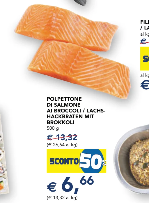 POLPETTONE DI SALMONE AI BROCCOLI / LACHS- HACKBRATEN MIT BROKKOLI 500 g