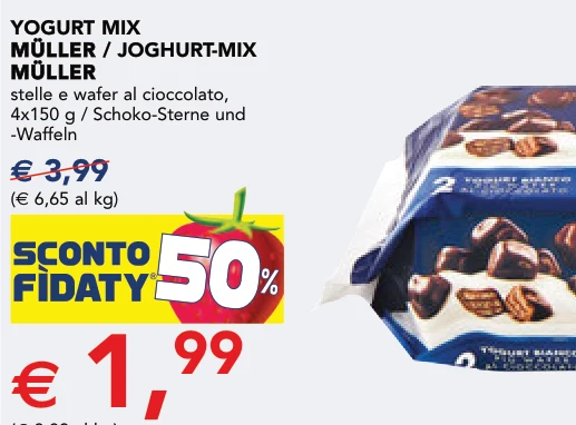 YOGURT MIX MÜLLER MÜLLER / JOGHURT-MIX MÜLLER MÜLLER stelle e wafer al cioccolato, 4x150 g / Schoko-Sterne und -Waffeln - Muller