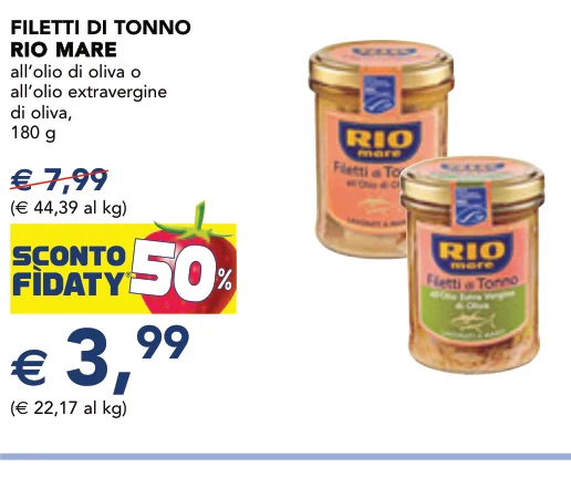 FILETTI DI TONNO RIO MARE RIO MARE all’olio di oliva o all’olio extravergine di oliva, 180 g