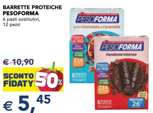 BARRETTE PROTEICHE PESOFORMA PESOFORMA 6 pasti sostitutivi, 12 pezzi