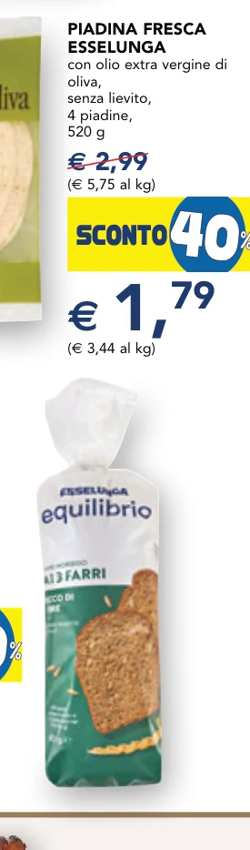 PIADINA FRESCA con olio extra vergine di oliva, senza lievito, 4 piadine, 520 g - Esselunga