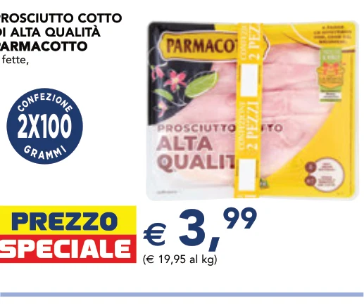 PROSCIUTTO COTTO DI ALTA QUALITÀ PARMACOTTO a fette, 2X100 g - Parmacotto