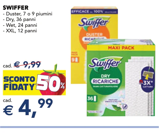 SWIFFER SWIFFER - Duster, 7 o 9 piumini - Dry, 36 panni - Wet, 24 panni - XXL, 12 panni