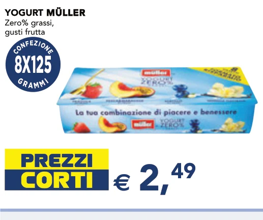 YOGURT MÜLLER MÜLLER Zero% grassi, gusti frutta 8X125 g - Muller