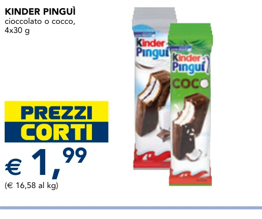KINDER PINGUÌ cioccolato o cocco, 4x30 g