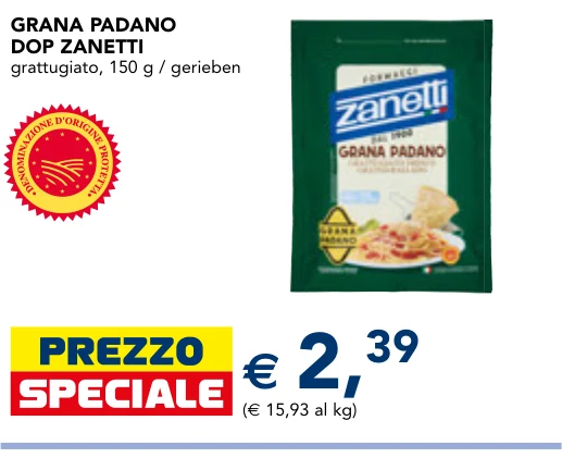 GRANA PADANO DOP ZANETTI grattugiato, 150 g / gerieben - Rana
