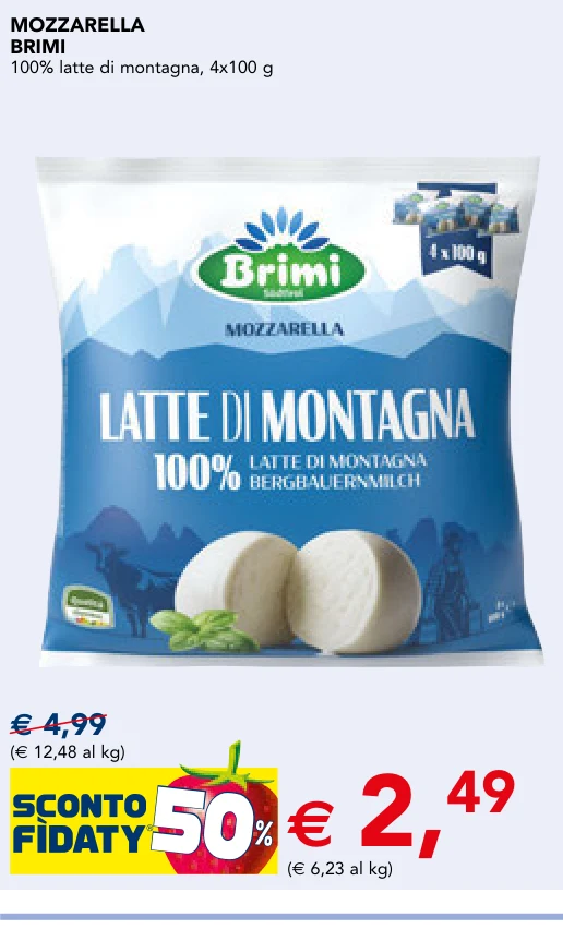 MOZZARELLA BRIMI 100% latte di montagna, 4x100 g