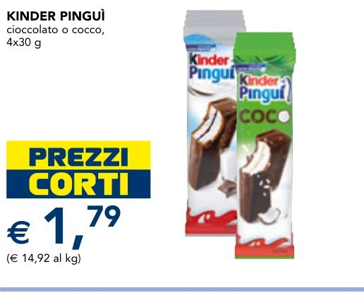 KINDER PINGUÌ cioccolato o cocco, 4x30 g