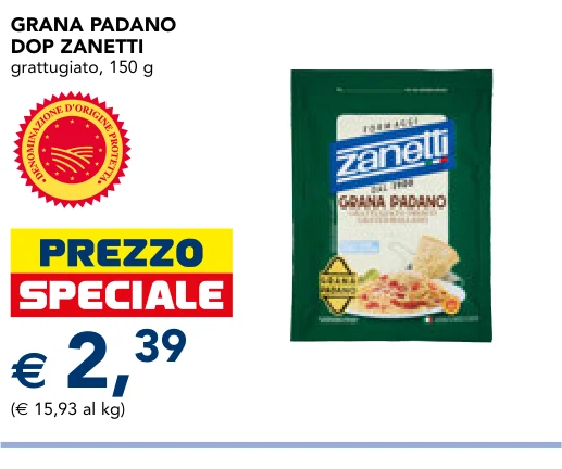 GRANA PADANO DOP ZANETTI grattugiato, 150 g - Rana