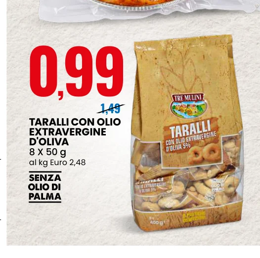 TARALLI CON OLIO EXTRAVERGINE D'OLIVA 8 X 50