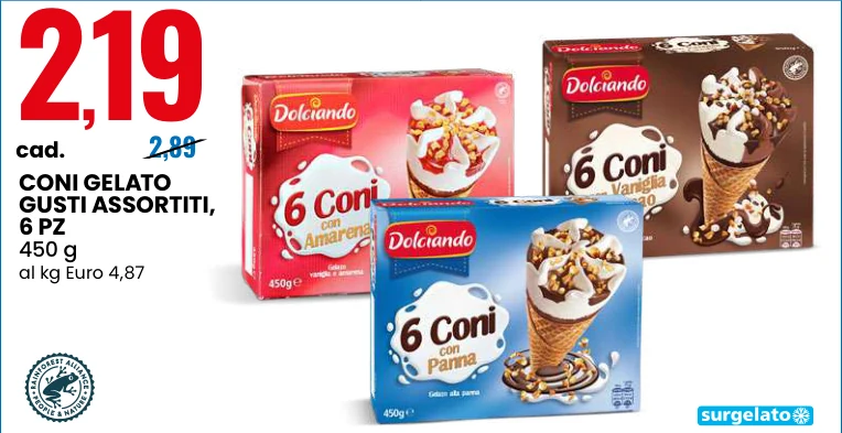CONI GELATO GUSTI ASSORTITI, 6 pz, 450 g