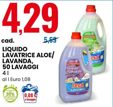 LIQUIDO LAVATRICE ALOE / LAVANDA, 50 lavaggi, 4 l