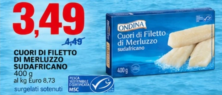 Cuori di filetto di merluzzo sudafricano 400 g
