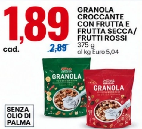 Granola croccante con frutta e frutta secca o frutti rossi 375 g