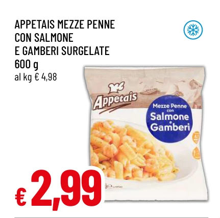 APPETAIS MEZZE PENNE CON SALMONE E GAMBERI SURGELATE