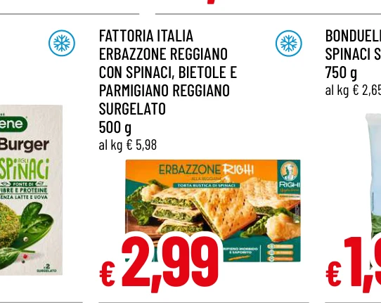 FATTORIA ITALIA ERBAZZONE REGGIANO CON SPINACI, BIETOLE E PARMIGIANO REGGIANO SURGELATO