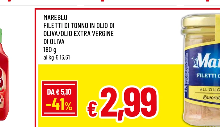 MAREBLU FILETTI DI TONNO IN OLIO DI OLIVA/OLIO EXTRA VERGINE DI OLIVA