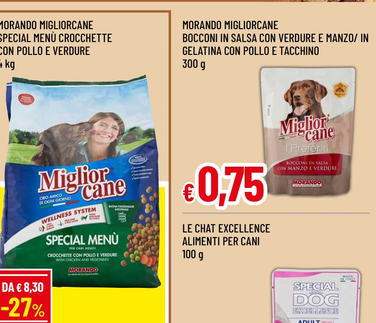MORANDO MIGLIORCANE BOCCONI IN SALSA CON VERDURE E MANZO/ IN GELATINA CON POLLO E TACCHINO