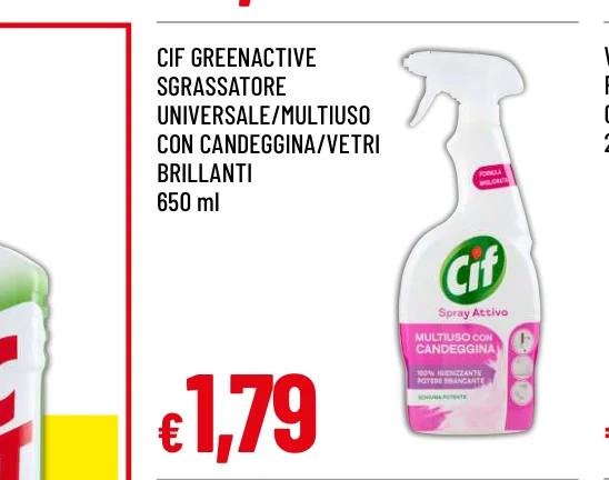 CIF GREENACTIVE SGRASSATORE UNIVERSALE/MULTIUSO CON CANDEGGINA/VETRI BRILLANTI