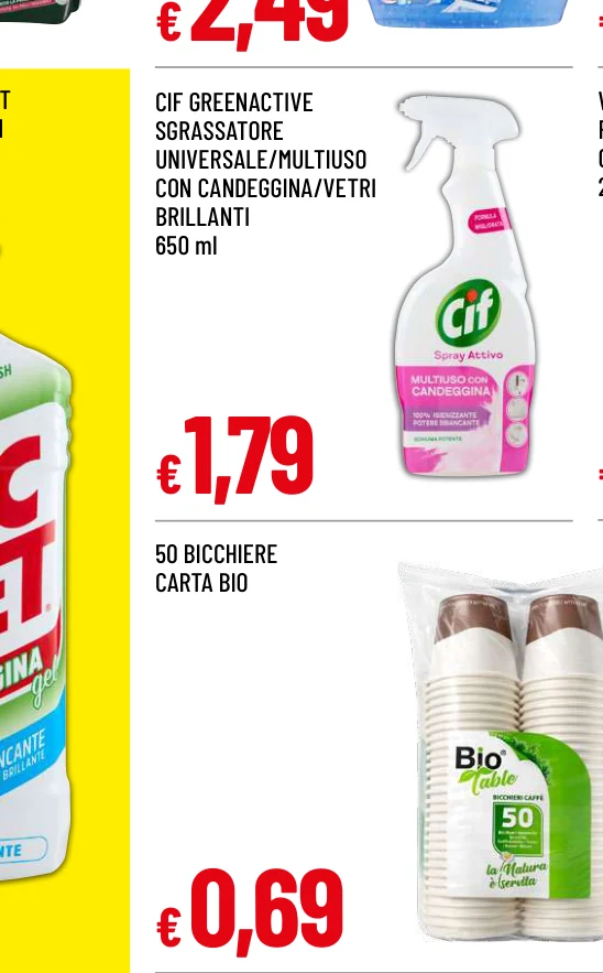 CIF GREENACTIVE SGRASSATORE UNIVERSALE/MULTIUSO CON CANDEGGINA/VETRI BRILLANTI