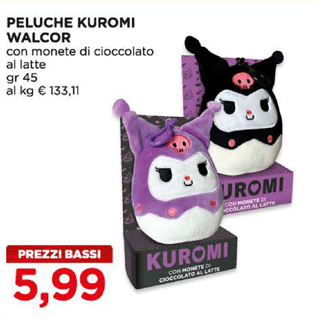 Peluche Kuromi Walcor con monete di cioccolato 45 g