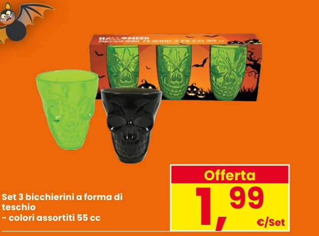 Set 3 bicchierini a forma di teschio 55 cc