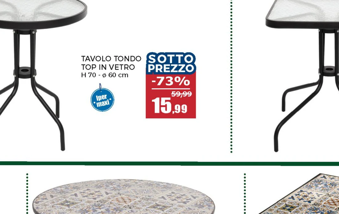 Tavolo da giardino Tondo nero con top in vetro