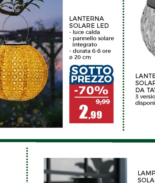 Lanterna Solare LED da giardino Luce Calda diametro 20 cm