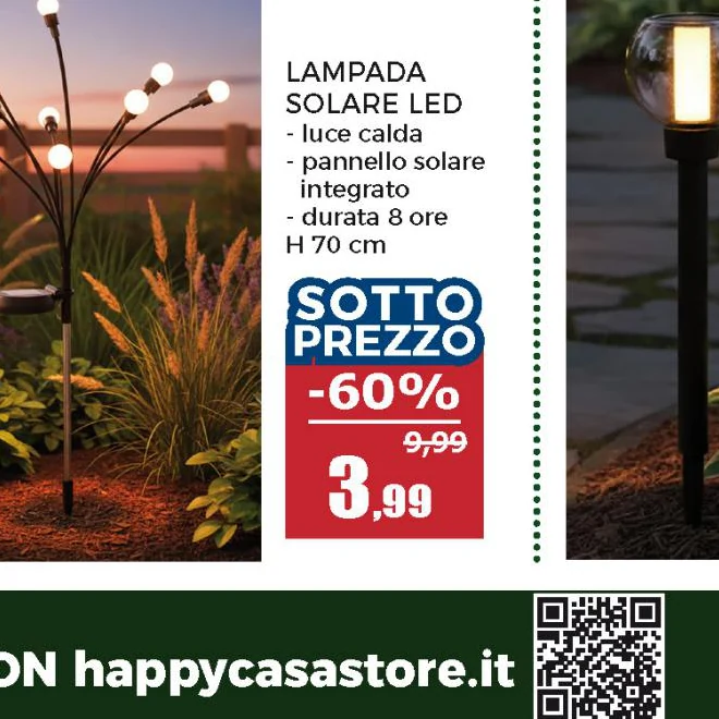 Lampada Solare Led a 6 luci h70 cm