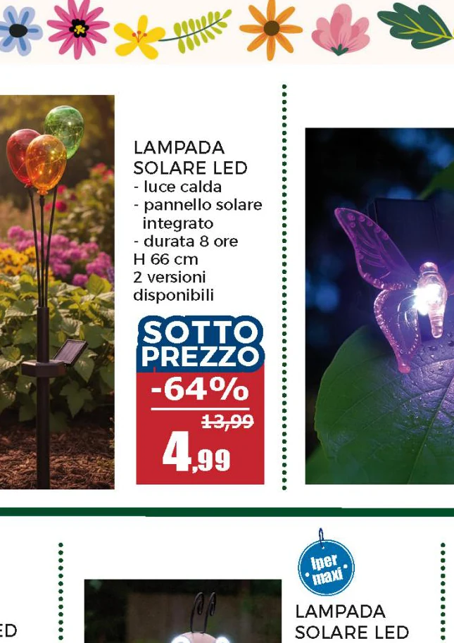 Lampada Solare LED Decorativa con Palloncini Colorati Luce Calda h66 cm