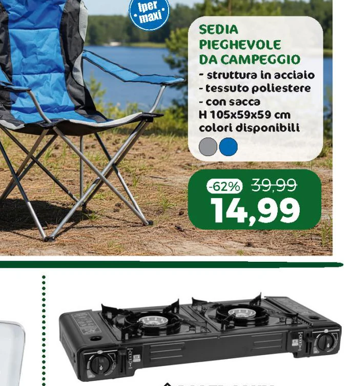 Sedia Pieghevole con Sacca da Campeggio h105x59x59 cm
