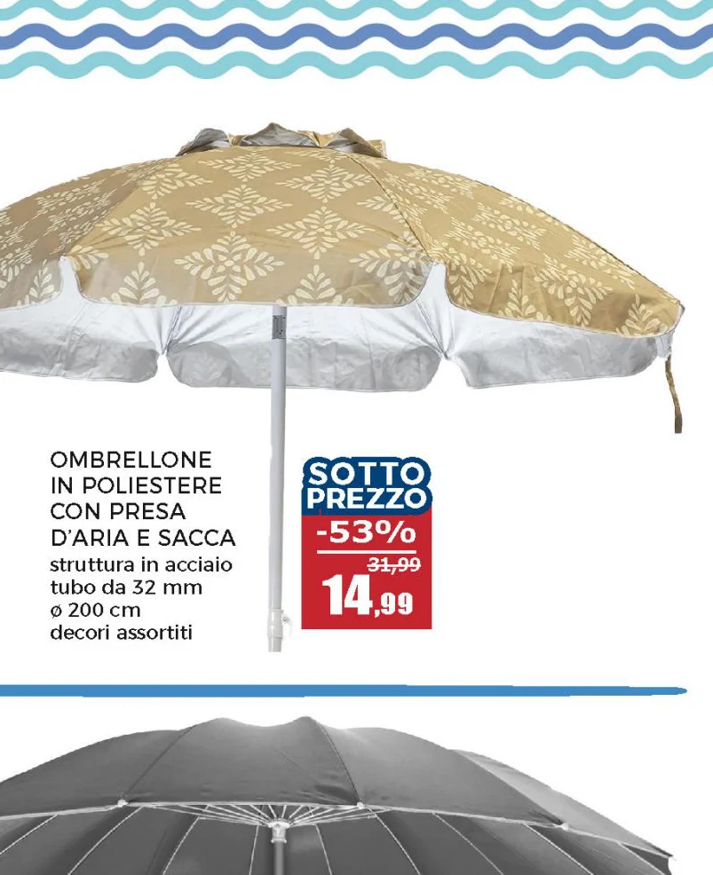 Ombrellone Mare in acciaio con presa d'aria e fodero diametro 200 cm