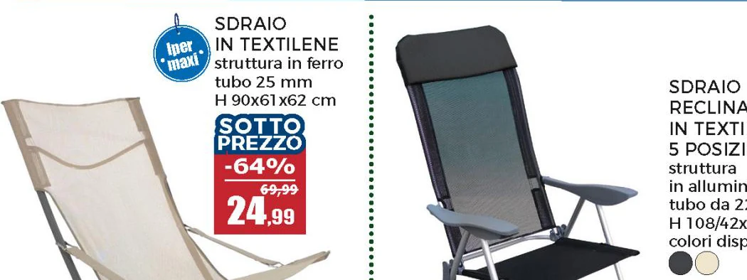 Sdraio Reclinabile 5 posizioni Grigio