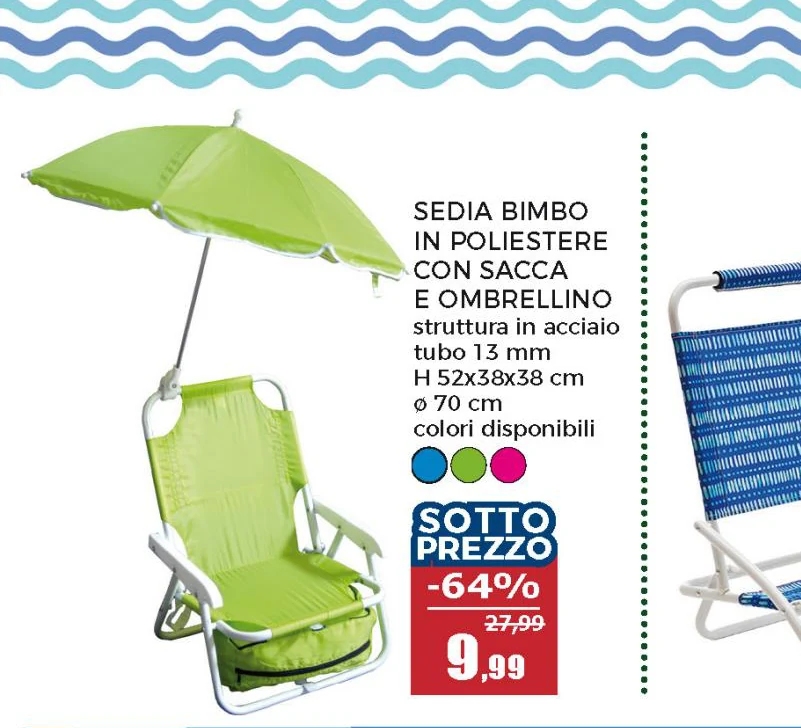 Sedia bimbo pieghevole con ombrellino e sacca
