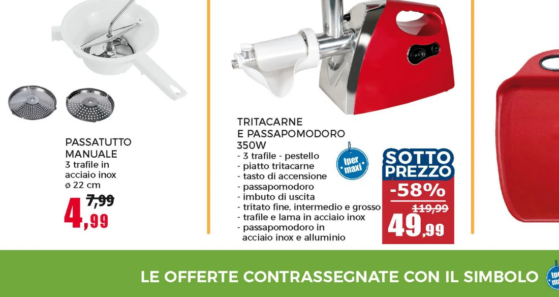 Tritacarne Passapomodoro Multifunzione 350 Watt